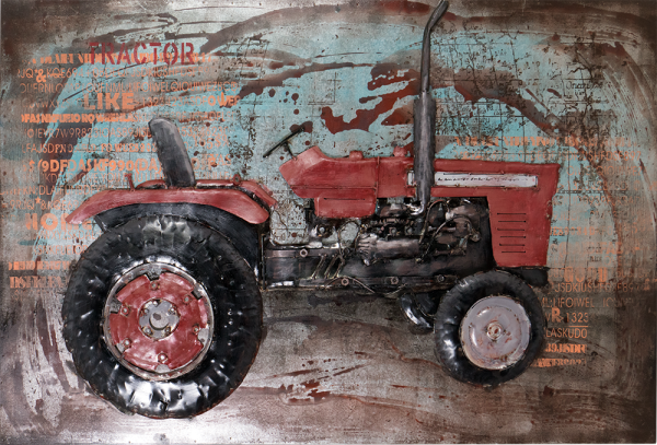 Handgefertigtes Metallbild Traktor Rot 120x80 cm