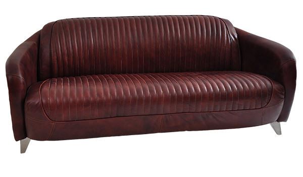 Clubsofa Aberford 3-Sitzer Vintage Leder Chrom Halbprofil