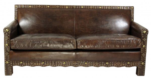Ledersofa Berkshire 3-Sitzer aus Vintage-Leder mit Messingnieten