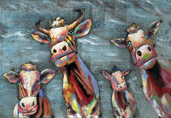 Handgefertigtes Metallbild Happy Cows ca. 60x40cm