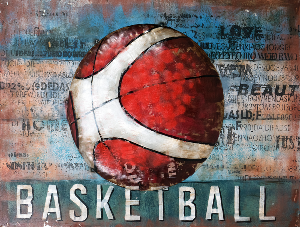 Handgefertigtes Metallbild Basketball 80x60 cm
