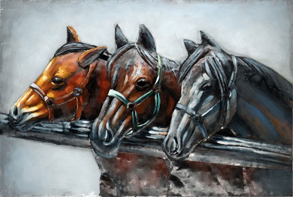 Handgefertigtes Metallbild Three Horses ca. 120x80cm