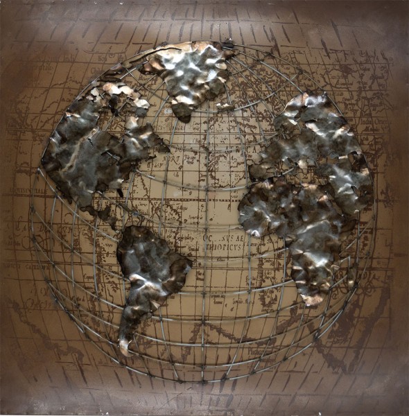 Handgefertigtes Metallbild Globus ca. 100x100 cm