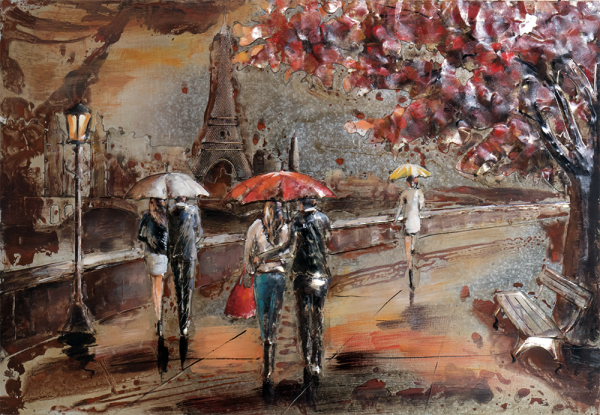 Handgefertigtes Metallbild Rainy Paris Herbst 120x80 cm