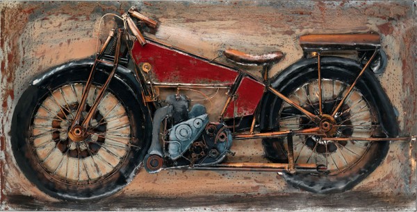 Handgefertigtes Metallbild Motorcycle Antique Red ca. 120x60 cm